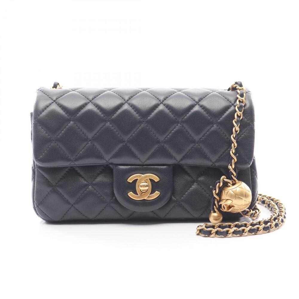 Chanel Matelasse Flap Bag Shoulder Lambskin Sheepskin Leather Navy Blue